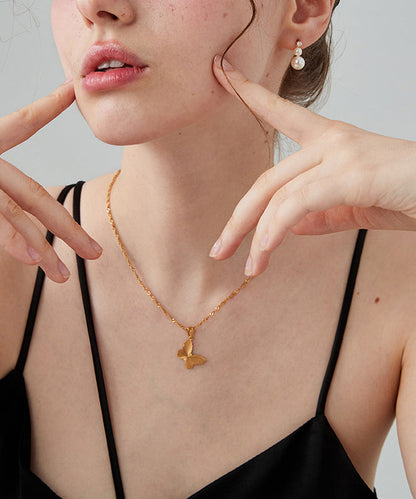 Stylish Gold Stainless Steel Overgild Butterfly Love Pendant Necklace