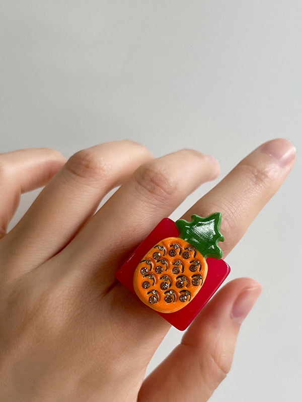 Geometric Fruit Rhinestone Rings Accessories