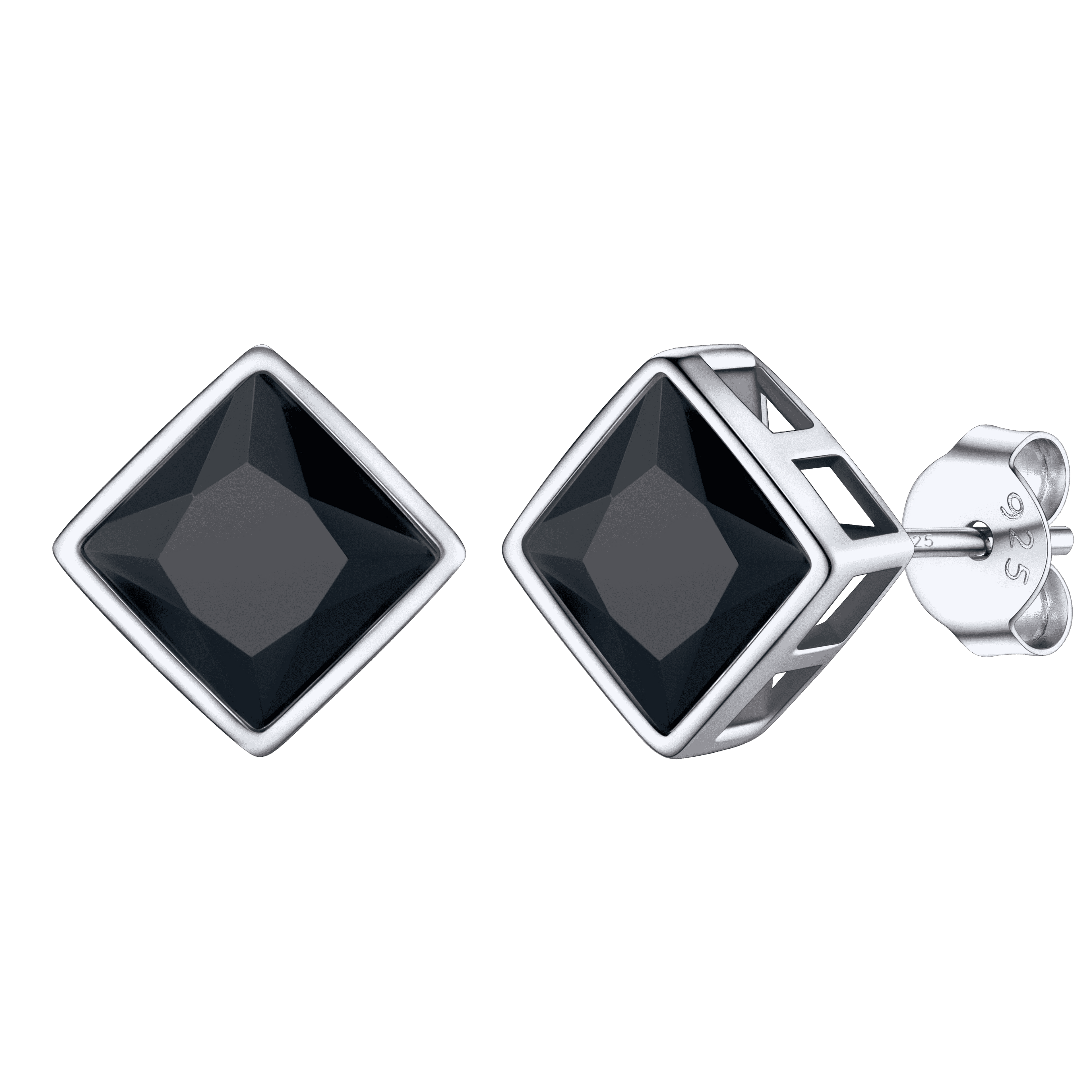 Flash Sterling Silver Square Black Onyx Stud Earrings for