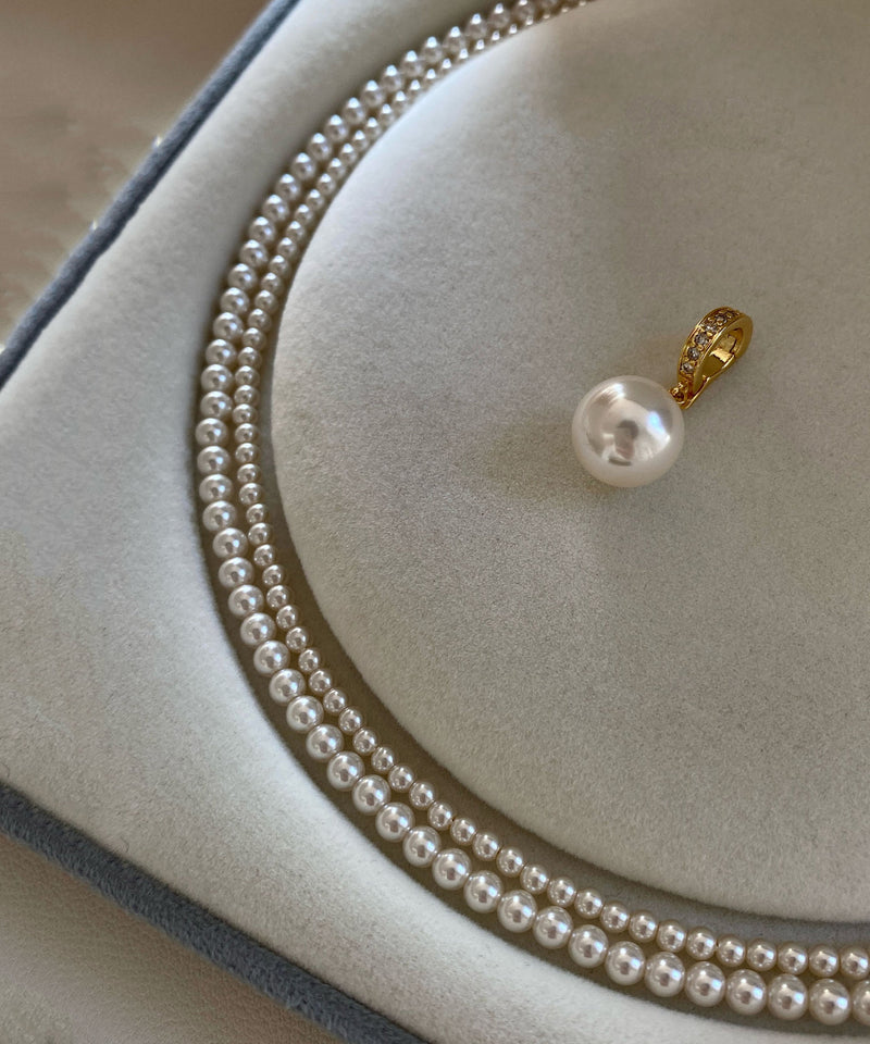 New White Pearl Double Layered Adjustable 14k Gold Choker