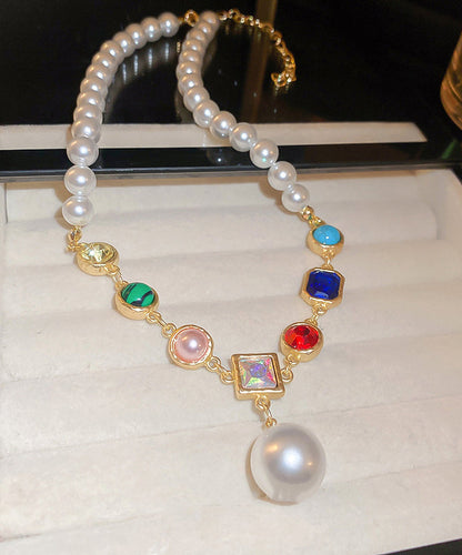 Rainbow Alloy Crystal Pearl Gratuated Bead Necklace