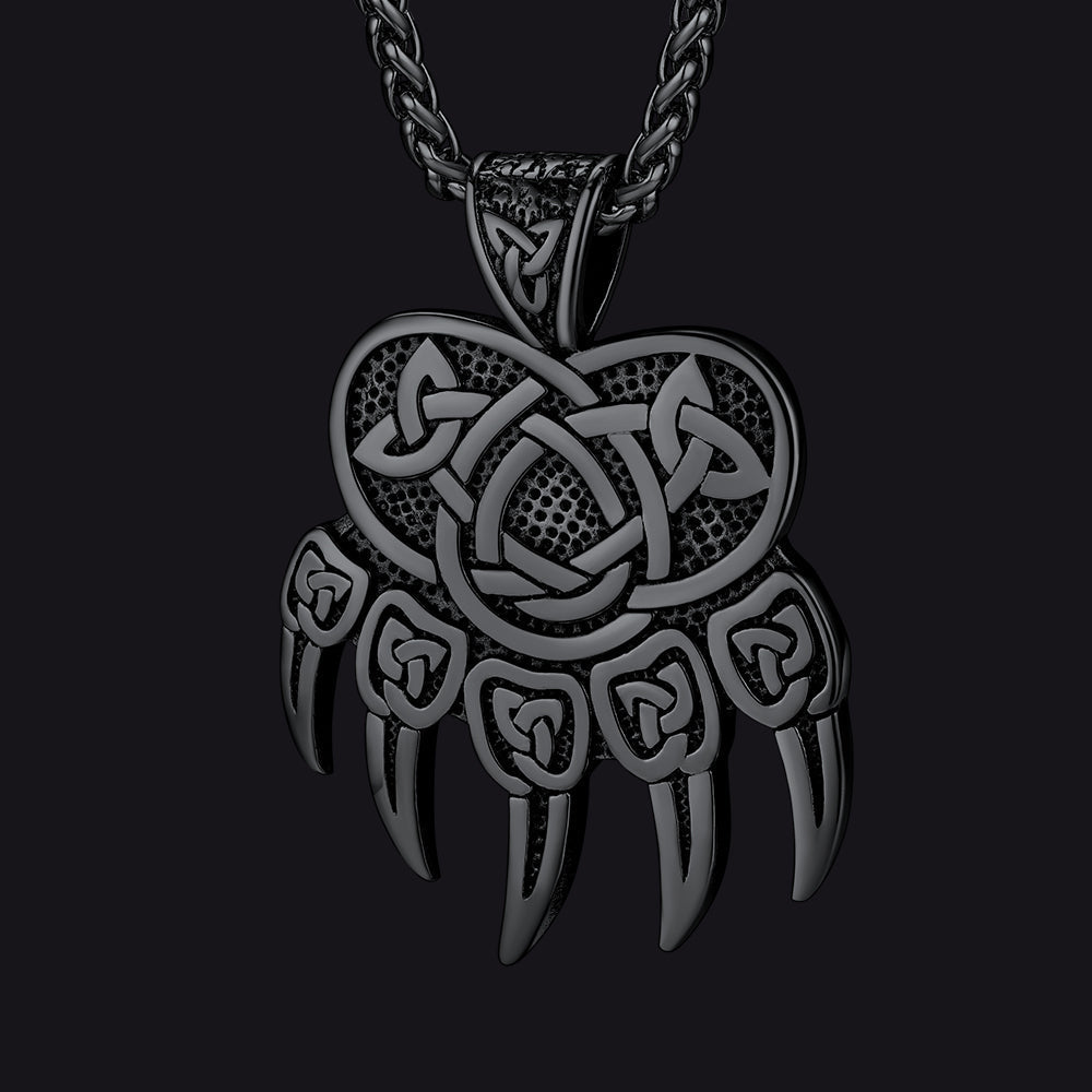 Viking Bear Paw Necklace With Celtic Knot for