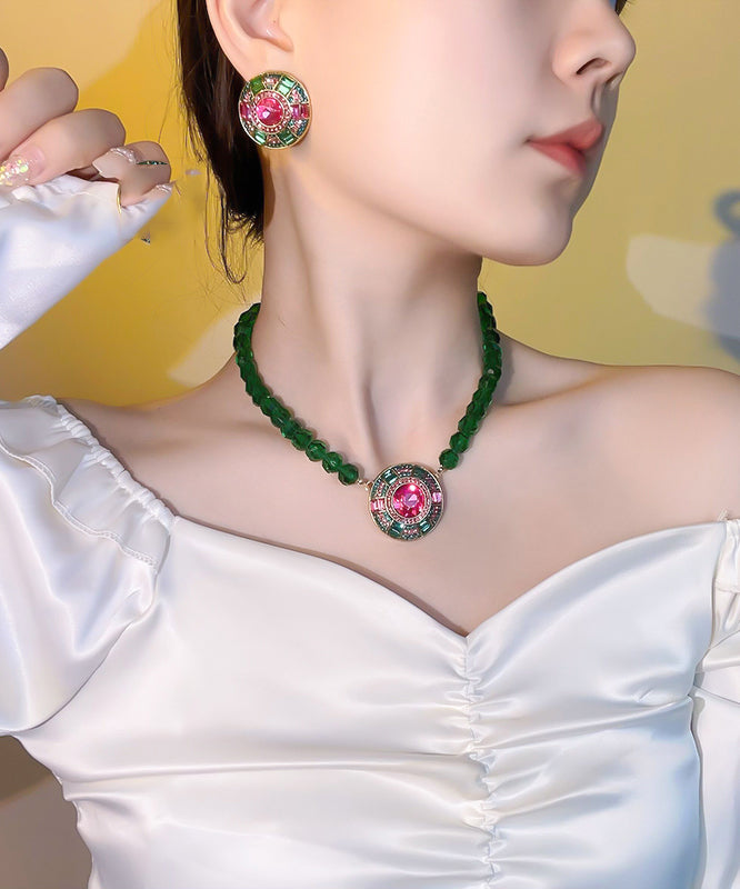 New Green Alloy Inlaid Crystal Beading Pendant Necklace