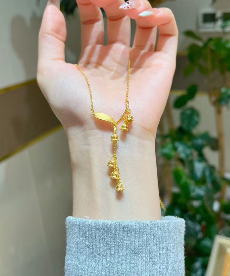 Gold Sterling Silver Overgild Lily of the Valley Tassel Pendant Necklace