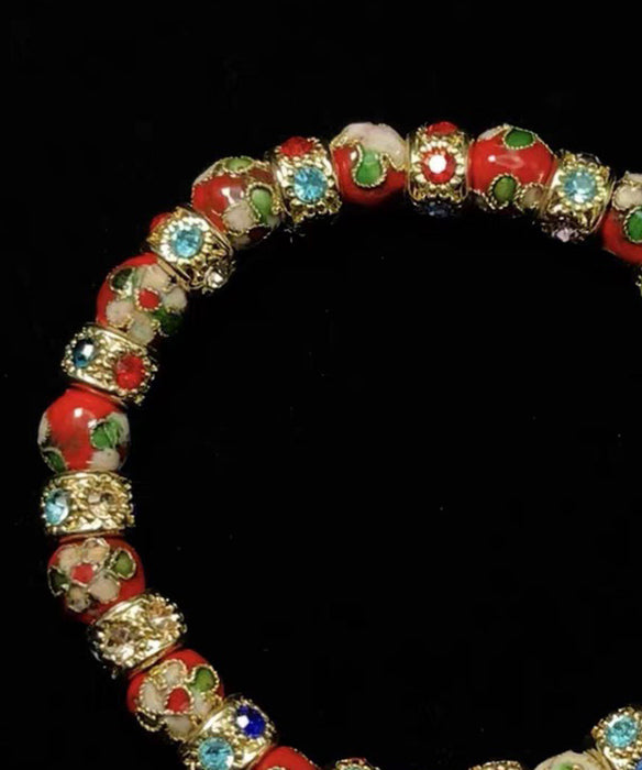 Red Acrylic Stringing Beads Zircon Alloy Charm Bracelet