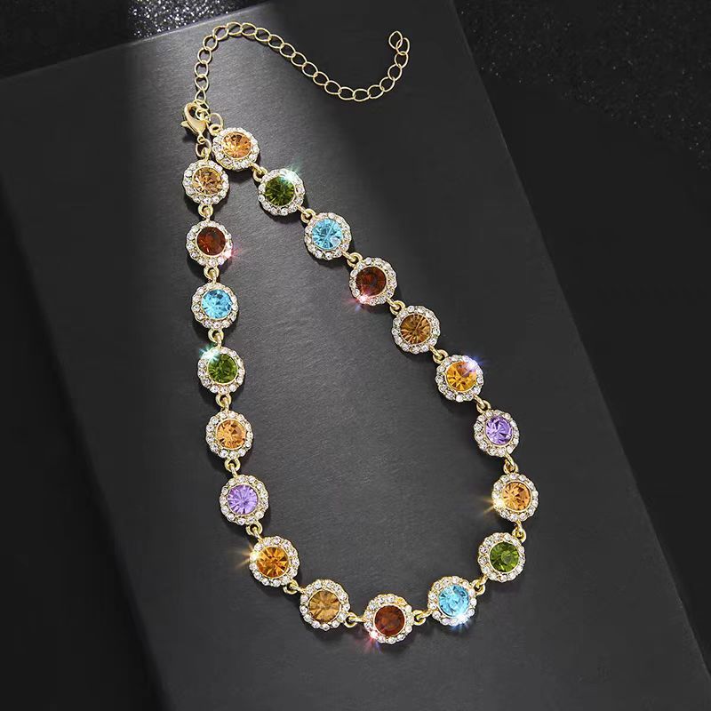 Rainbow Alloy Zircon Tassel Collar Necklace
