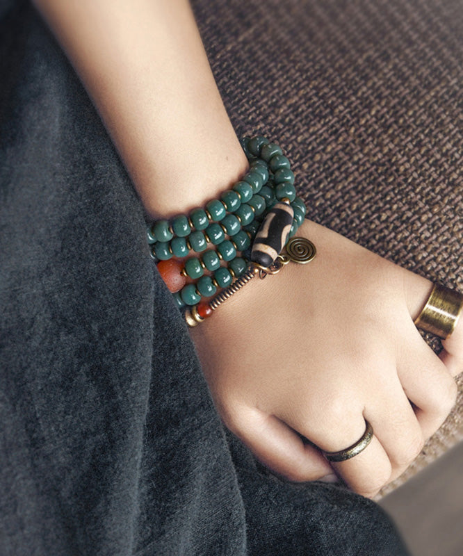 Green Copper Bodhi Beading Tassel Charm Bracelet Necklace