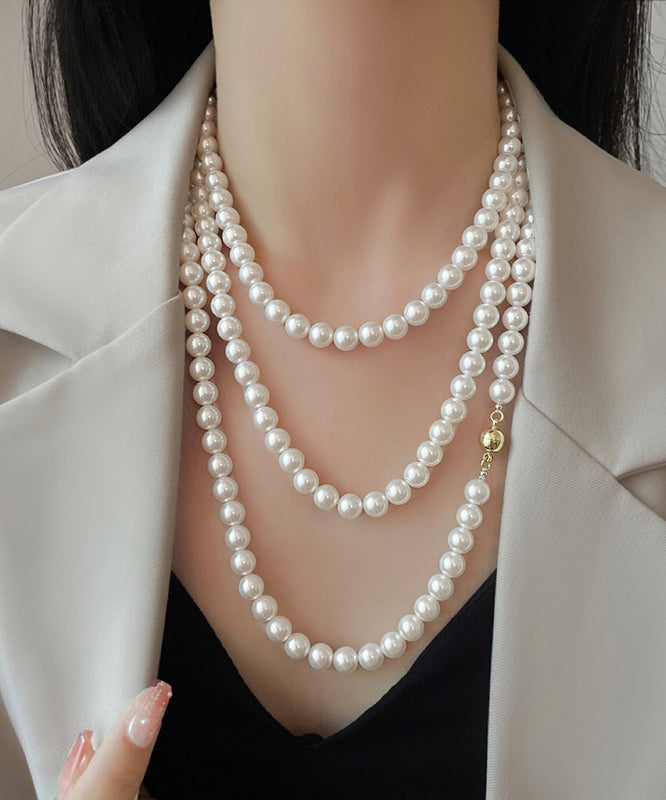 White Alloy Pearl Beading Gratuated Bead Necklace