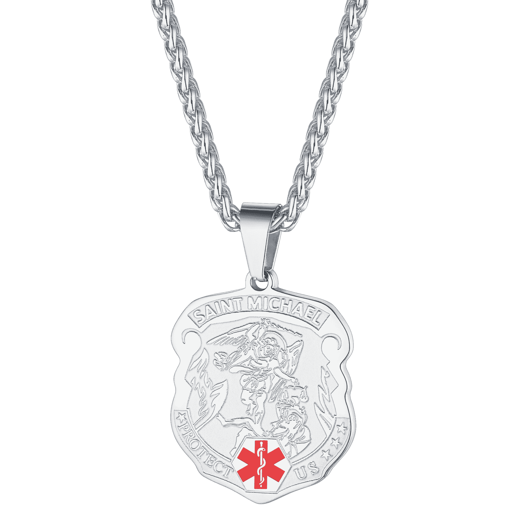 Engraved St. Michael Medical Alert Id Necklace for