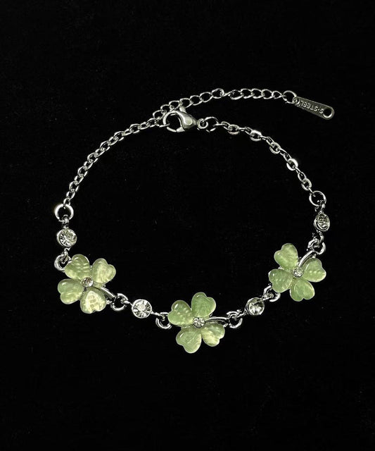 Stylish Green Four Leaf Clover Alloy Adjustable Bracelet