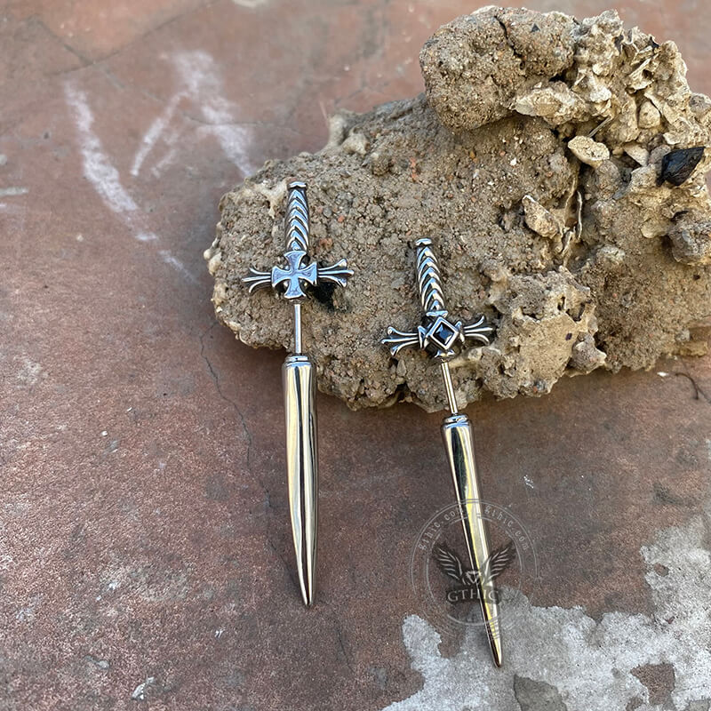 Dagger Sword Stainless Steel Stud Earrings