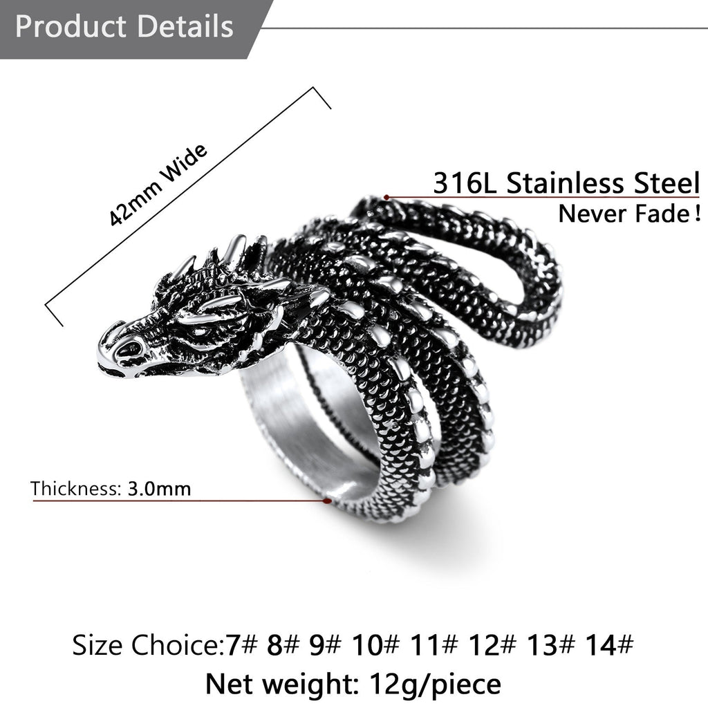 Punk Coiled Dragon Stainless Steel Ring for