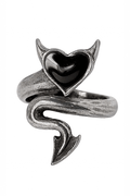Dark Devil Heart Wrap Ring With Black Enamel Tail