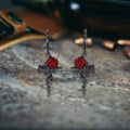 Dark Gothic Thorn Rose Cross Zinc Alloy Earrings