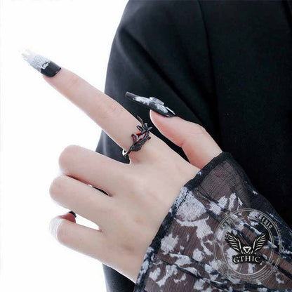 Dark Punk Crow Red Zircon Copper Open Ring