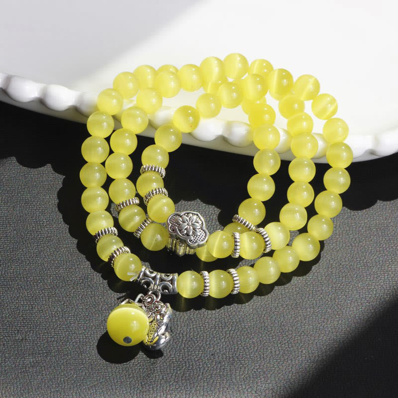 Buddha Stones Cat Eye Pixiu Support Triple Wrap Bracelet