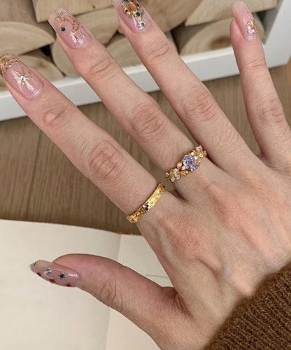 Gold Sterling Silver Overgild Zircon Starry Sky Rings Two-piece Set