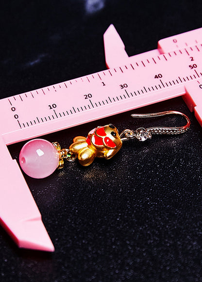 Boutique Pink Crystal Dog Gilding Drop Earrings