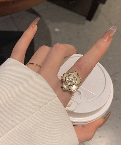 Orange Copper Pearl Camellia Rings