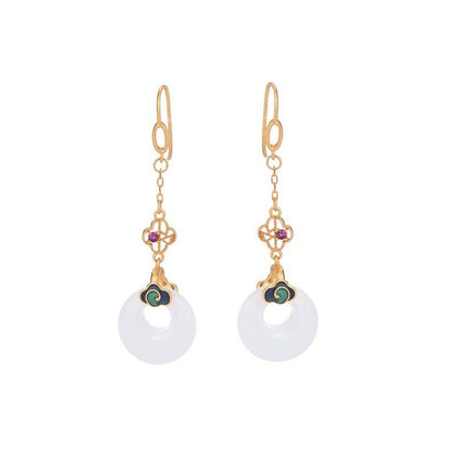 Fengshui White Jade Blessing Drop Earrings