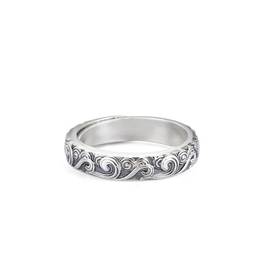 999 Sterling Silver Auspicious Clouds Adjustable Spiritual Ring