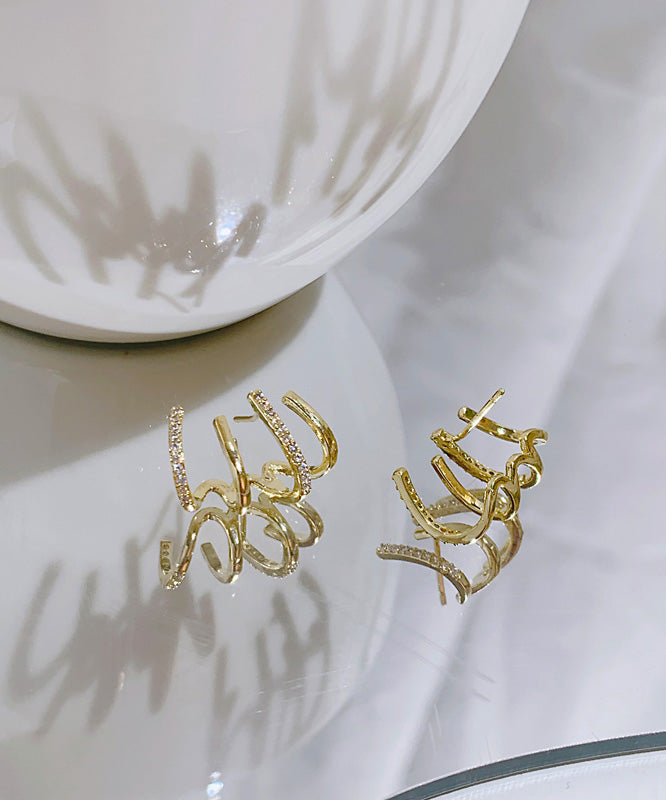 Gold Overgild Inlaid Zircon Stud Earrings