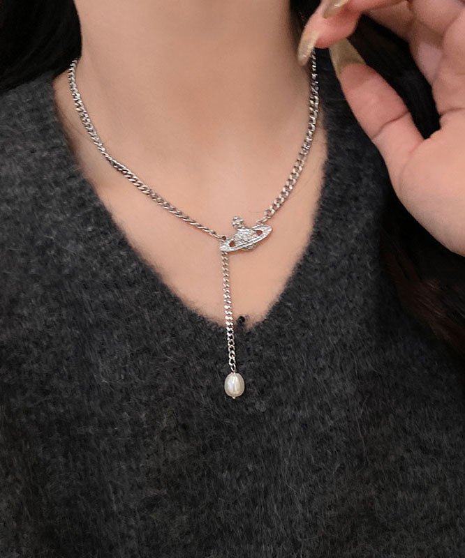 Silk Stainless Steel Pearl Tassel Pendant Necklace