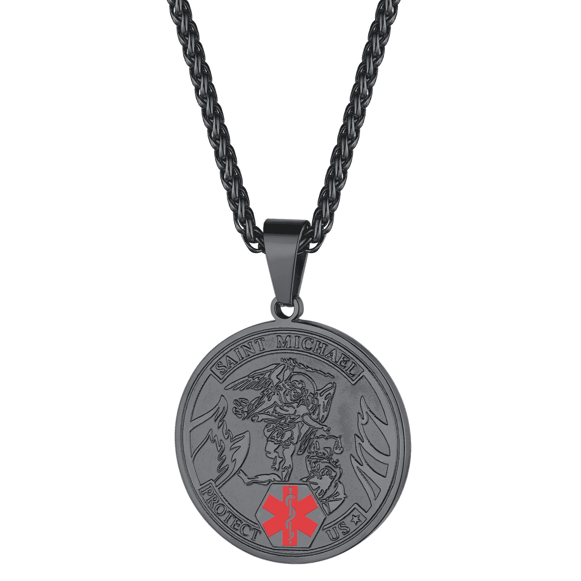 Engraved Saint Michael Medical Alert Id Pendant Necklace