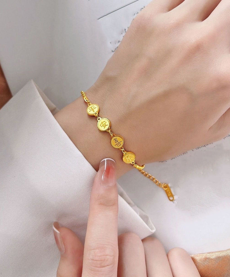 Regular Gold Stainless Steel Overgild Graphic Tassel Charm Bracelet