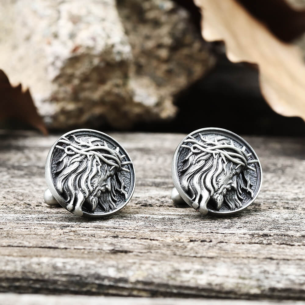Detailed Jesus Christ Pure Tin Cufflinks