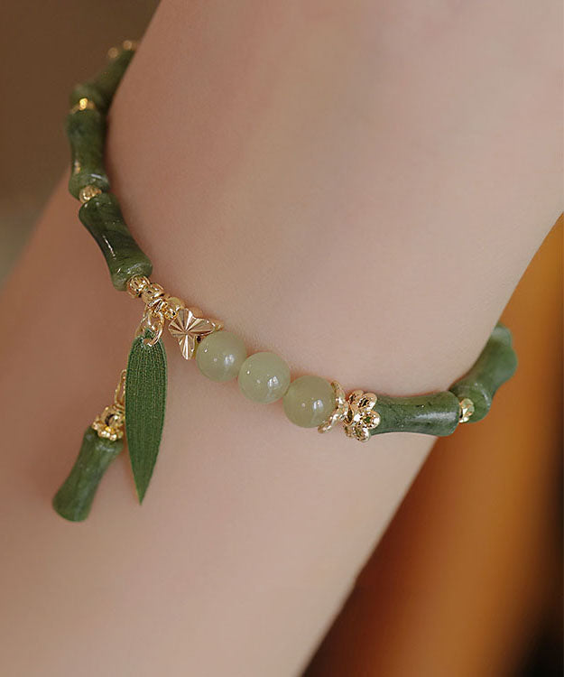 Green 14k Gold Jade Bamboo Charm Bracelet