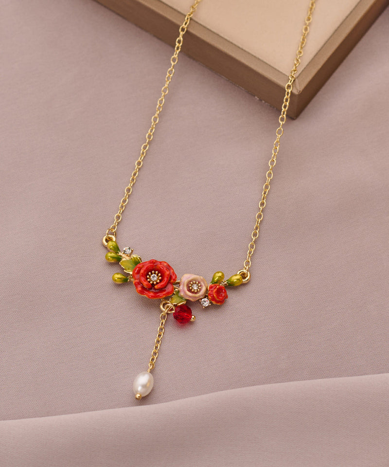 Gold Sterling Silver Alloy Pearl Tassel Pendant Necklace