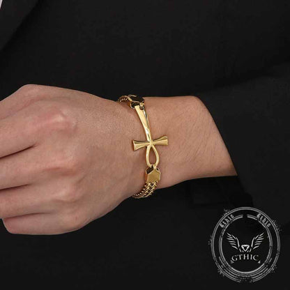 Double-row Chain Ankh Cross Stainless Steel Bracelet