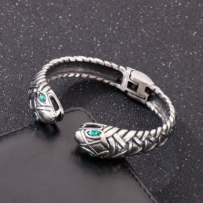 Double Headed Snake Stainless Steel Open Bracelet