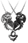 Draconic Heart Pendants With Interlocking Pewter Dragons