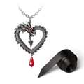 Dragon Heart Pendant With Red Crystal and Satin Ribbon