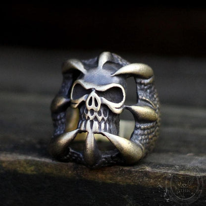 Dragon Claw Brass Sterling Silver Skull Ring