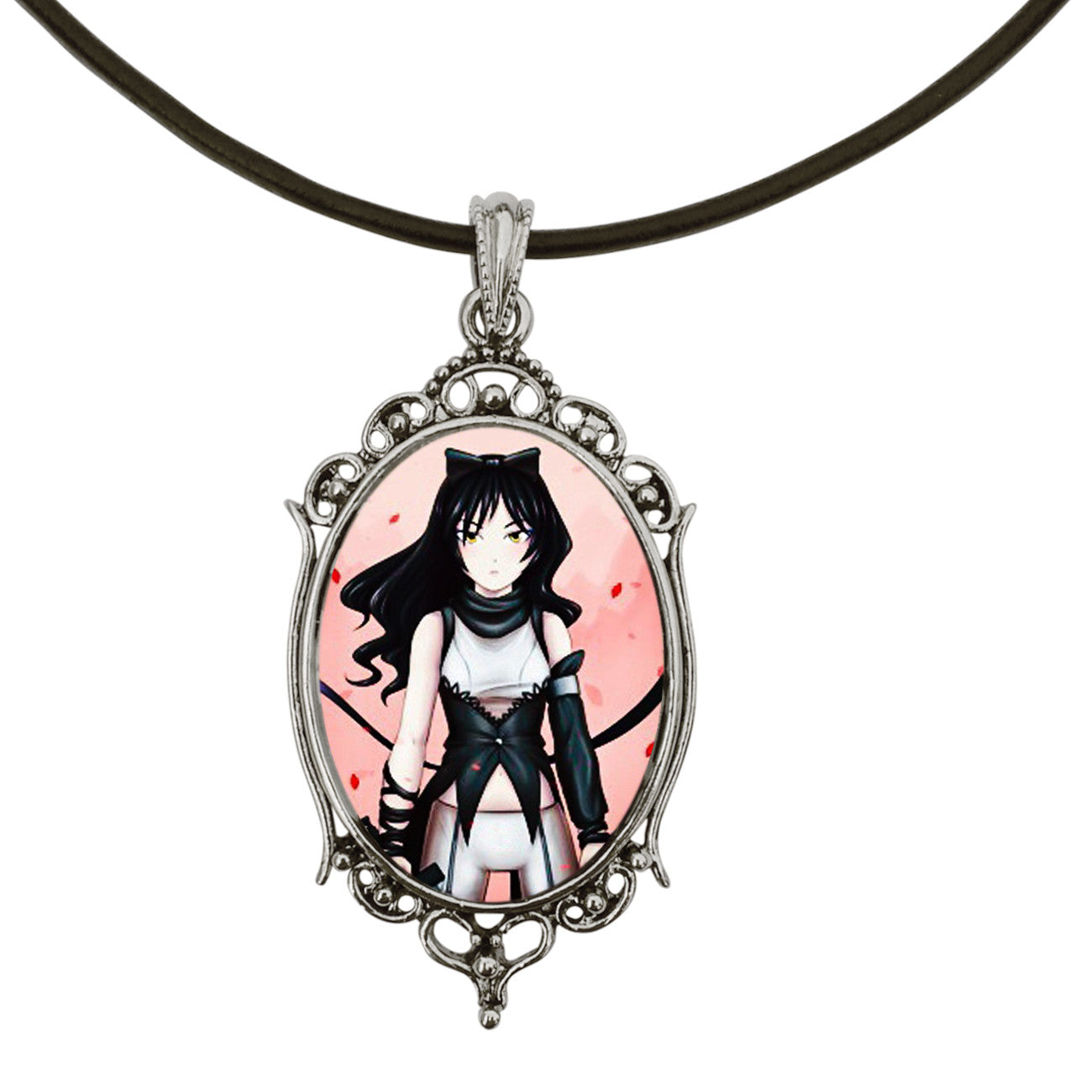 Blake From Rwby Anime Antique Silver Cameo Pendant on 18" Black Leather Cord Necklace