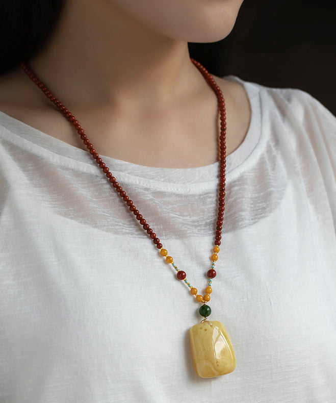 Red Hand Woven Agate Beeswax Pendant Necklace