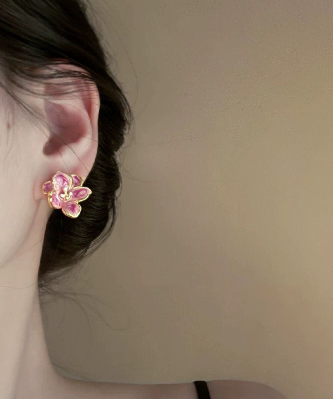 Pink Metal Drip Glaze Stud Earrings