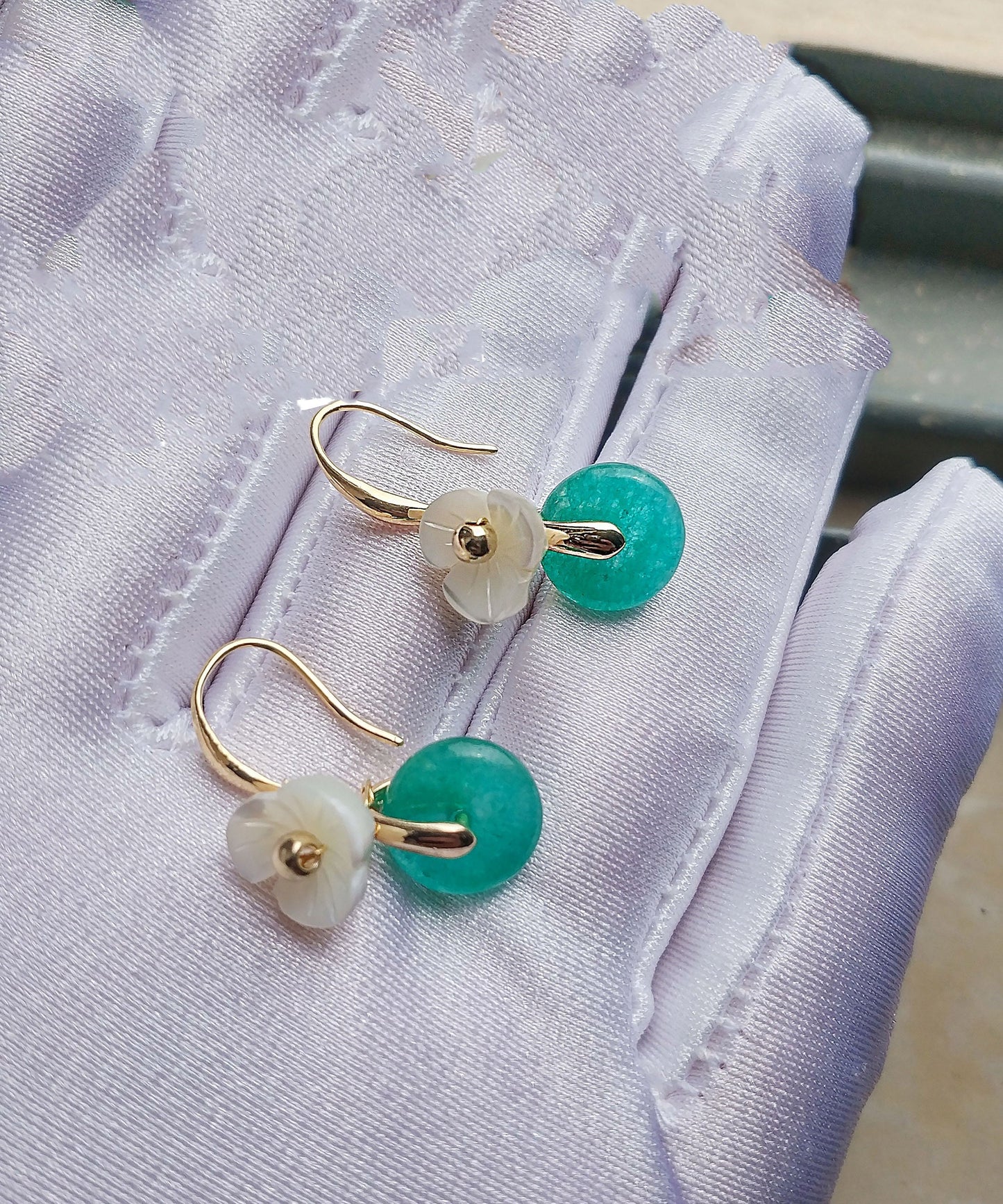 Peacock Blue Jade Shell Drop Earrings