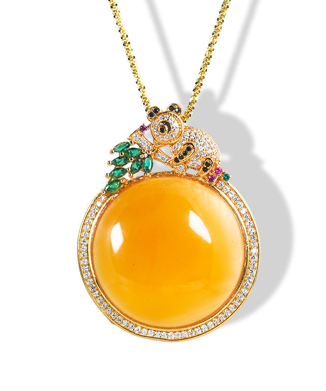 Yellow Sterling Silver Overgild Zircon Beeswax Koala Pendant Necklace