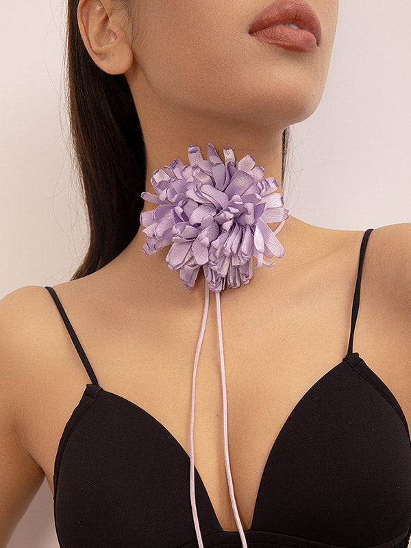 Color Three-dimensional Flower Tied Necklaces Accessories