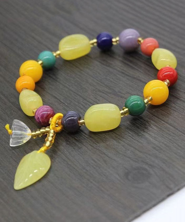 Multi Beeswax Crystal Jade Charm Bracelet