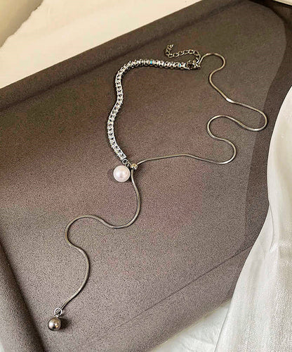 Fine Silk Sterling Silver Pearl Patchwork Pull Broken Silver Princess Necklace