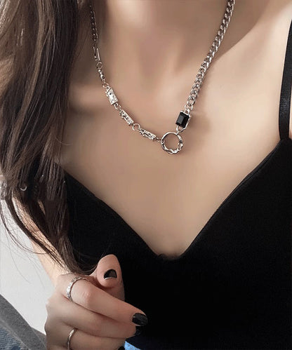 Fine Silk Stainless Steel Zircon Asymmetrical Lariat Necklace