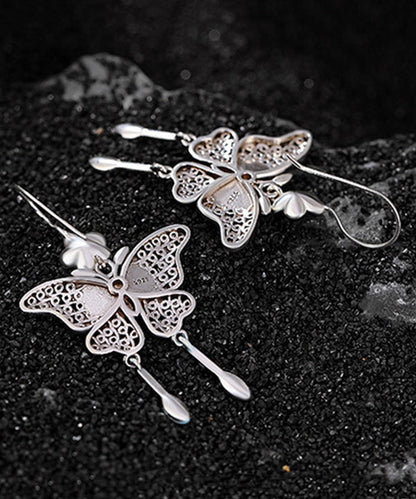 Boutique Blue Sterling Silver Butterfly Plum Blossom Tassel Drop Earrings