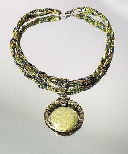 Green Acrylic Alloy Weave Beading Pendant Necklace