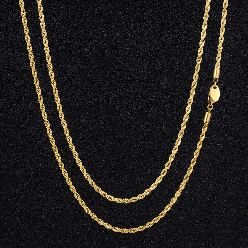 Gold Plated Rope Chain Necklace – 3mm Stainless Steel