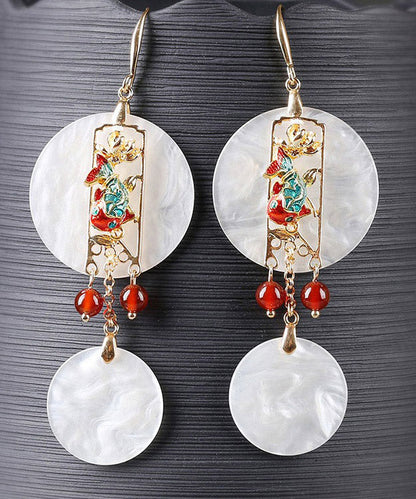 White Copper Cloisonne Agate Drop Earrings